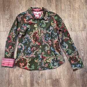 VTG Tommy Hilfiger Paisley Stretch Button Down Olive Multicolor Y2K | Size: M